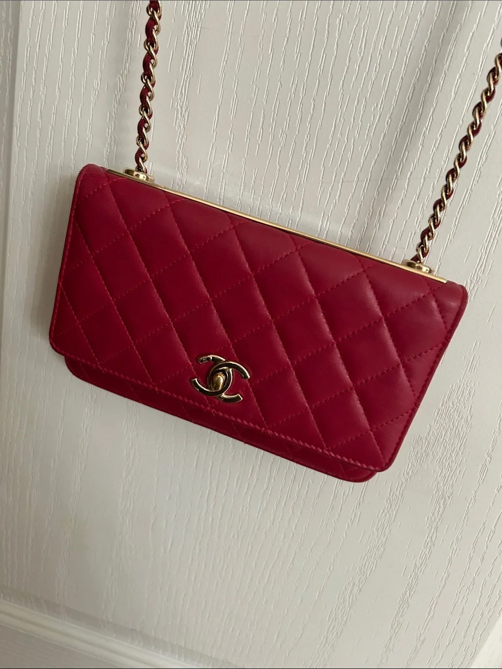 CHANEL Quilted Crossbody Wallet-on-Chain in Burgundy with Gold Hardware